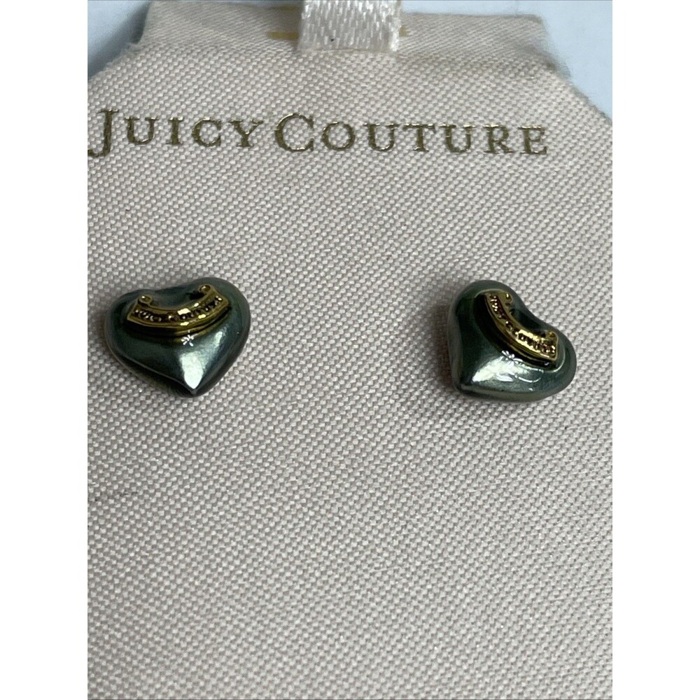 Juicy Couture Silver Tone Vintage Gold Banner Heart Post Earrings New. No Box